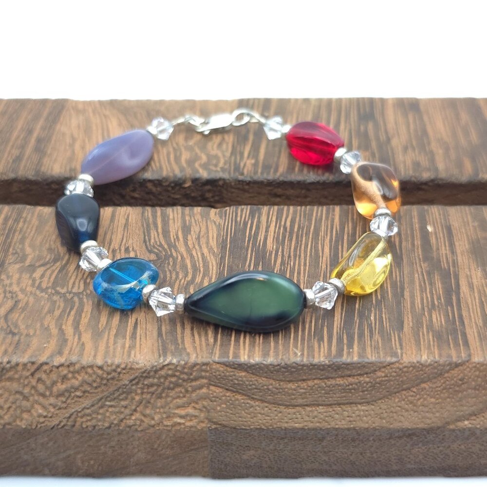 9 Inch Sterling Silver Colorful Handmade Glass Bracelet B247